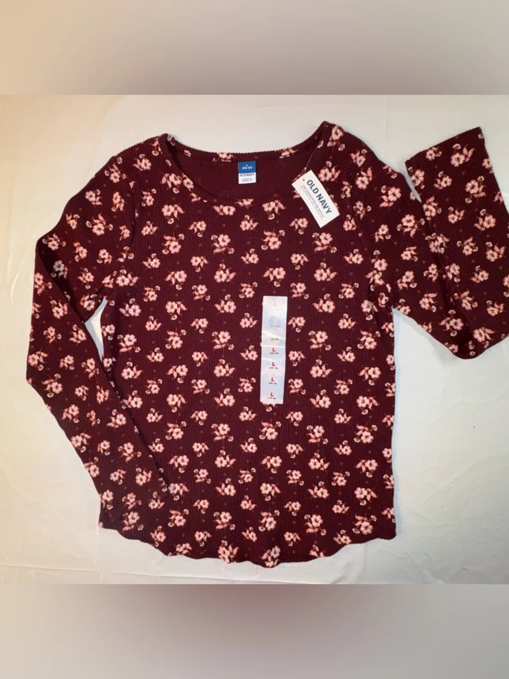 Bundle of 3 Long-Sleeve Tees: Raglan Shining Star, Plain Blue, Burgundy Floral